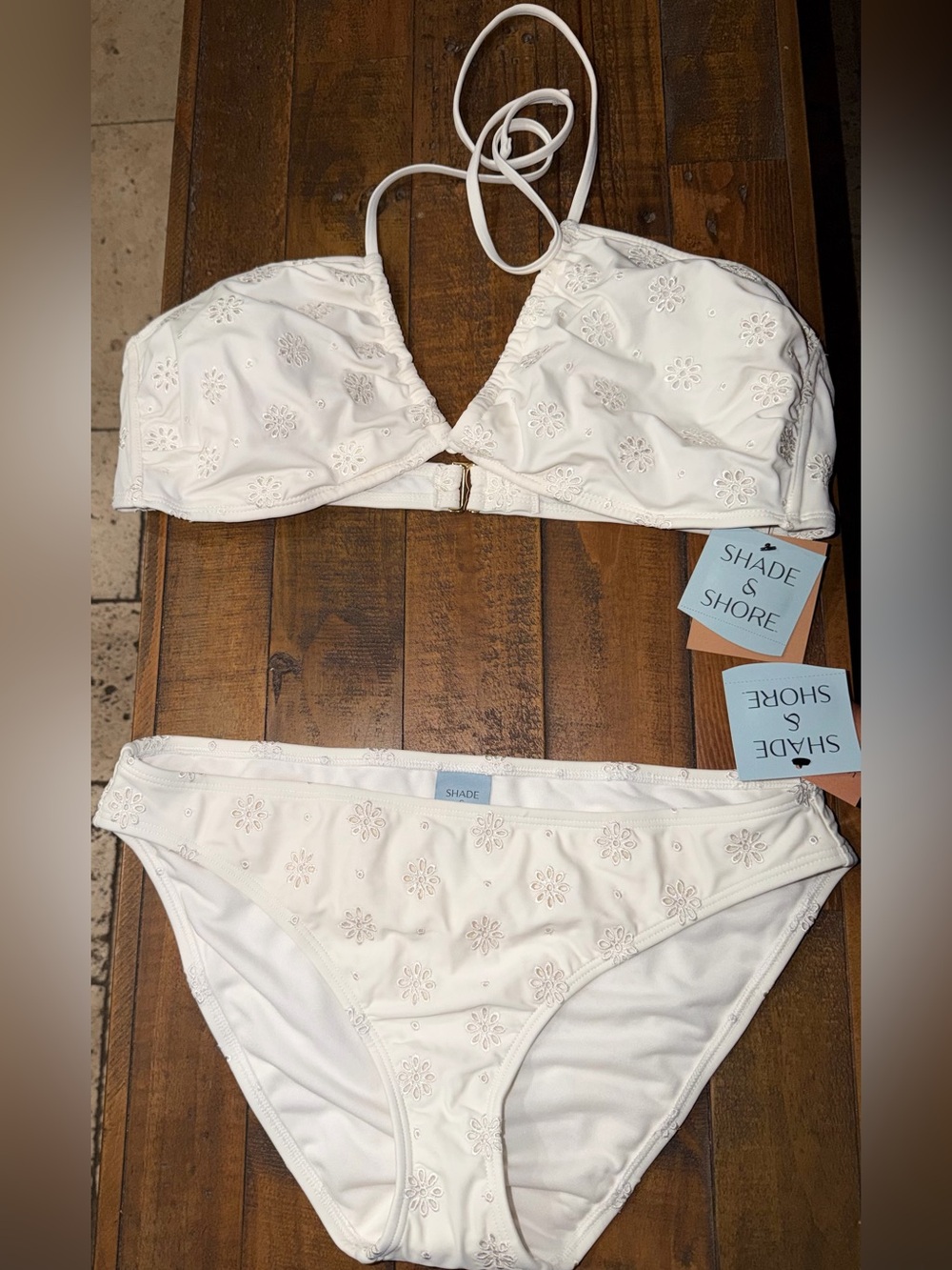 Shade & Shore White Eyelet Floral Bikini Set